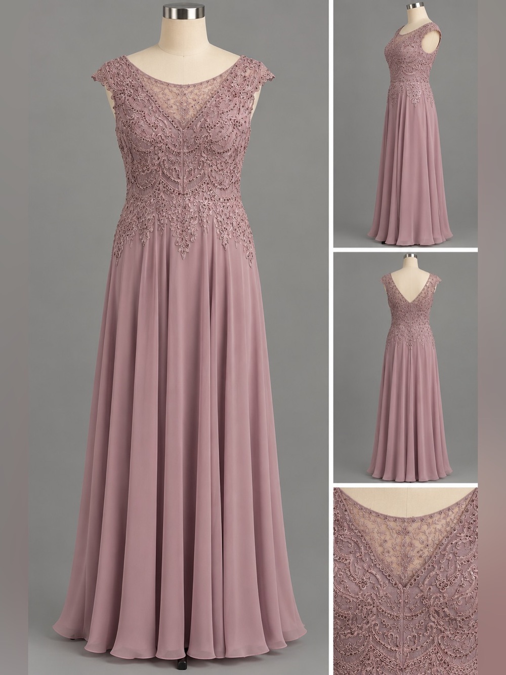 Lace Detail Mauve Formal Dress